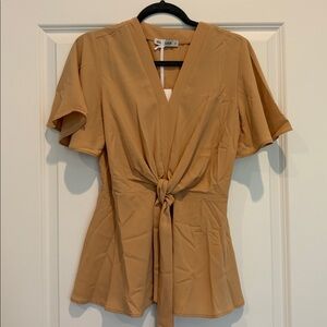 Grace Karin Beige V-Neck Blouse